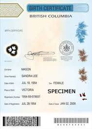 Authentification de Certificat de naissance de la Colombie Brittanique
