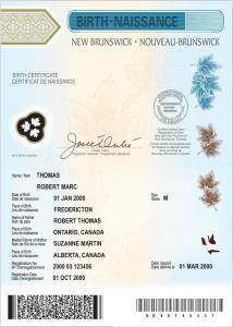 Authentification de Certificat de naissance du Nouveau Brunswick